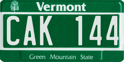 VT license plate CAK144