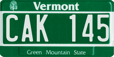 VT license plate CAK145