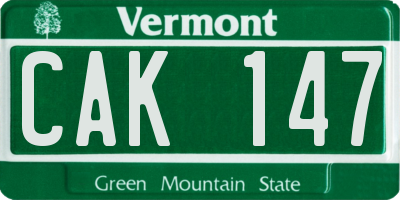 VT license plate CAK147