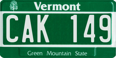 VT license plate CAK149
