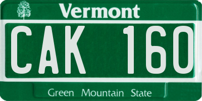 VT license plate CAK160