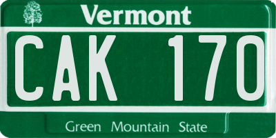 VT license plate CAK170