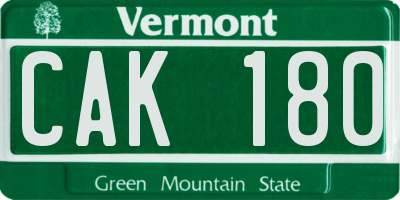 VT license plate CAK180