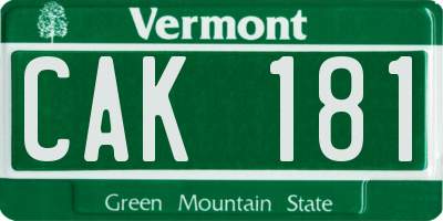 VT license plate CAK181