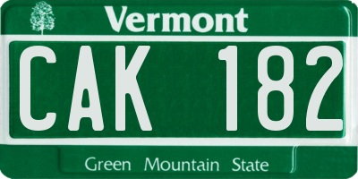 VT license plate CAK182