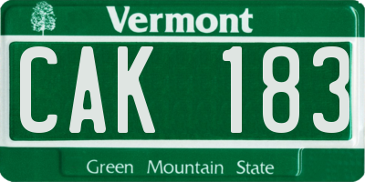 VT license plate CAK183