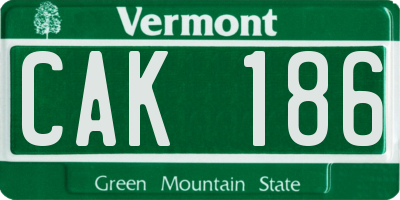 VT license plate CAK186