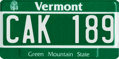 VT license plate CAK189
