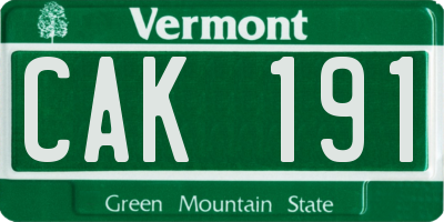 VT license plate CAK191