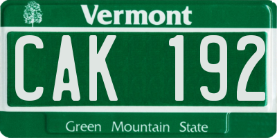 VT license plate CAK192