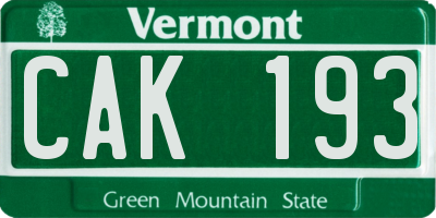 VT license plate CAK193