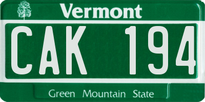 VT license plate CAK194