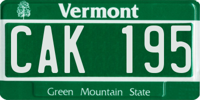 VT license plate CAK195