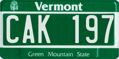 VT license plate CAK197