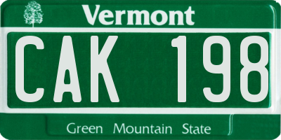 VT license plate CAK198