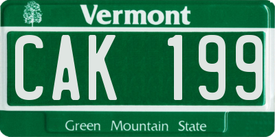 VT license plate CAK199