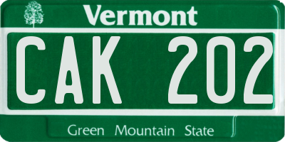 VT license plate CAK202