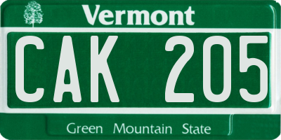 VT license plate CAK205