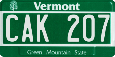 VT license plate CAK207