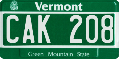 VT license plate CAK208