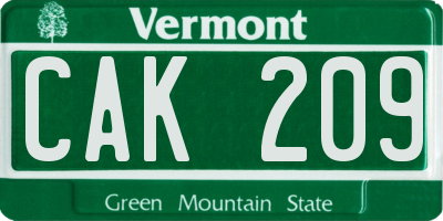 VT license plate CAK209