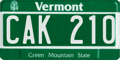 VT license plate CAK210