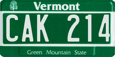 VT license plate CAK214