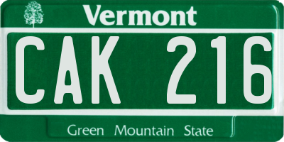 VT license plate CAK216
