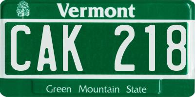 VT license plate CAK218