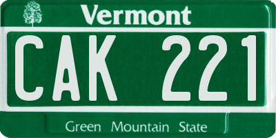 VT license plate CAK221