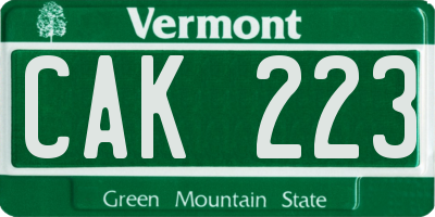 VT license plate CAK223