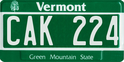 VT license plate CAK224