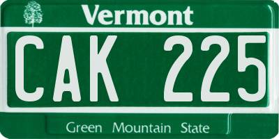VT license plate CAK225