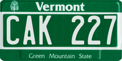 VT license plate CAK227