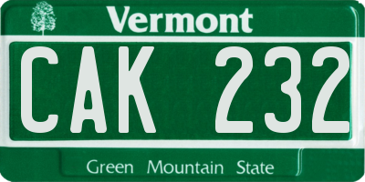 VT license plate CAK232