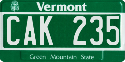 VT license plate CAK235