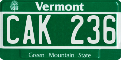 VT license plate CAK236