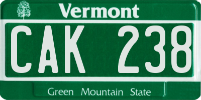 VT license plate CAK238