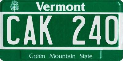 VT license plate CAK240