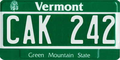 VT license plate CAK242