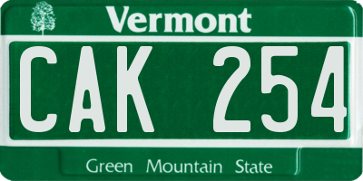 VT license plate CAK254
