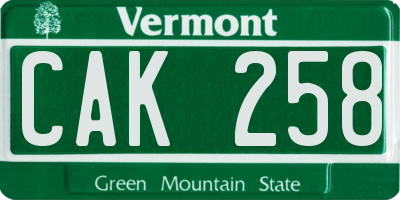 VT license plate CAK258