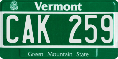 VT license plate CAK259