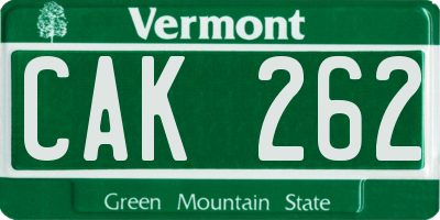 VT license plate CAK262