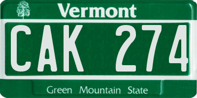 VT license plate CAK274