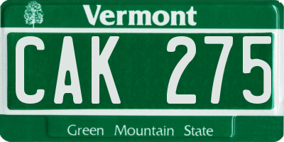 VT license plate CAK275