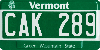 VT license plate CAK289