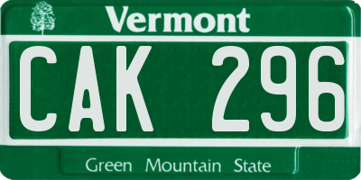 VT license plate CAK296