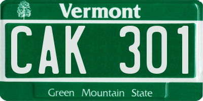 VT license plate CAK301