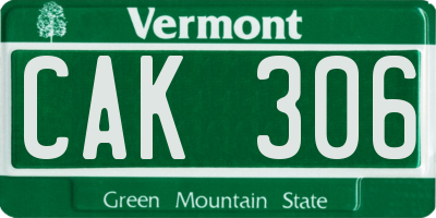 VT license plate CAK306